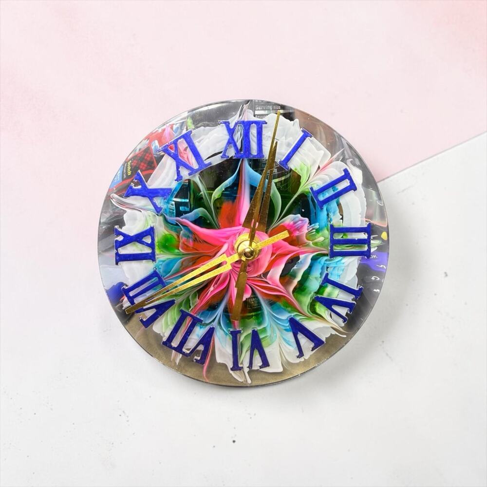 Resin Bloom Clock | Colorful Roman Numeral Desk Clock | Functional Art Decor - Picture 2 of 5